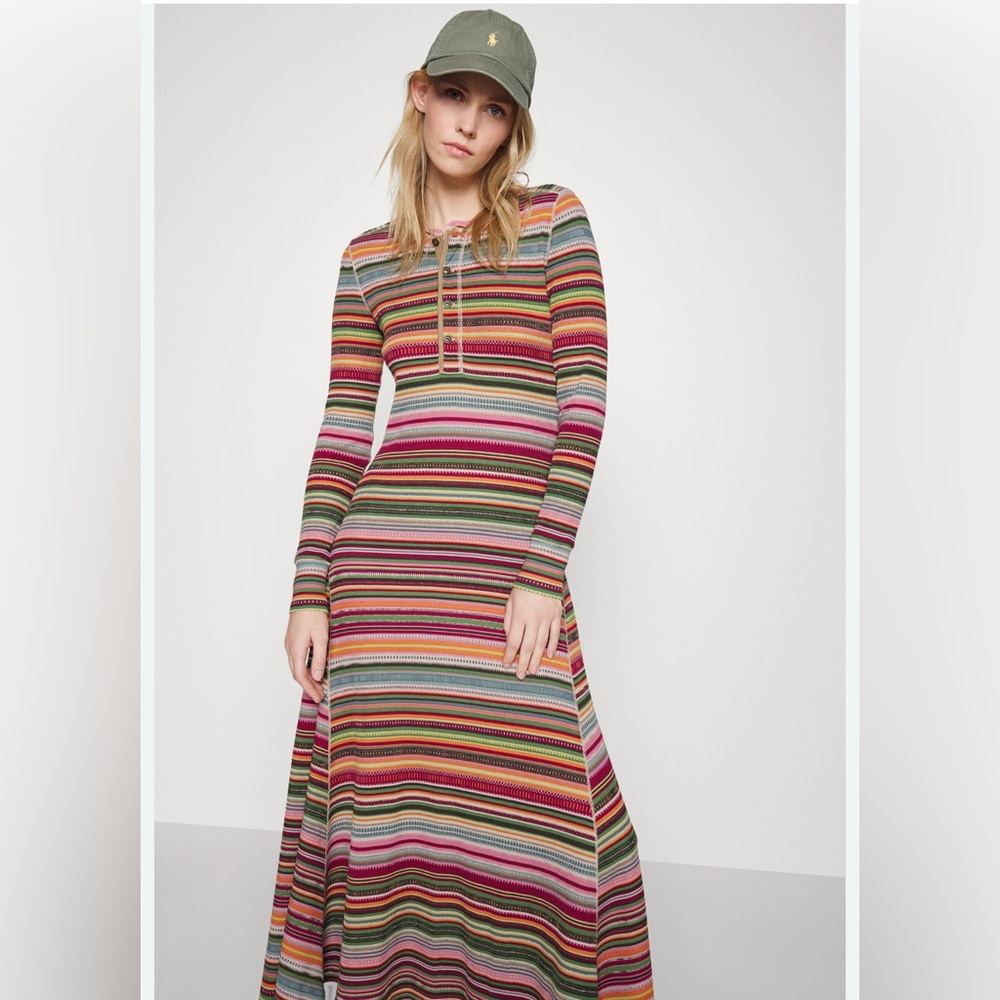 SOLD! Brand New POLO Ralph Lauren  Striped Henley Long Dress Cotton Blend S